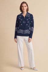 Women Navy  Zip Up Cardigan Sweater| CicyBell