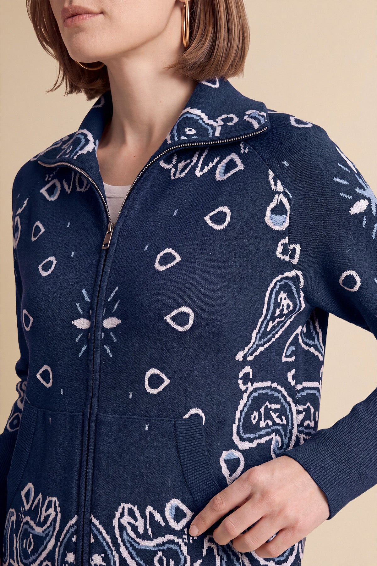 Women Navy  Zip Up Cardigan Sweater| CicyBell