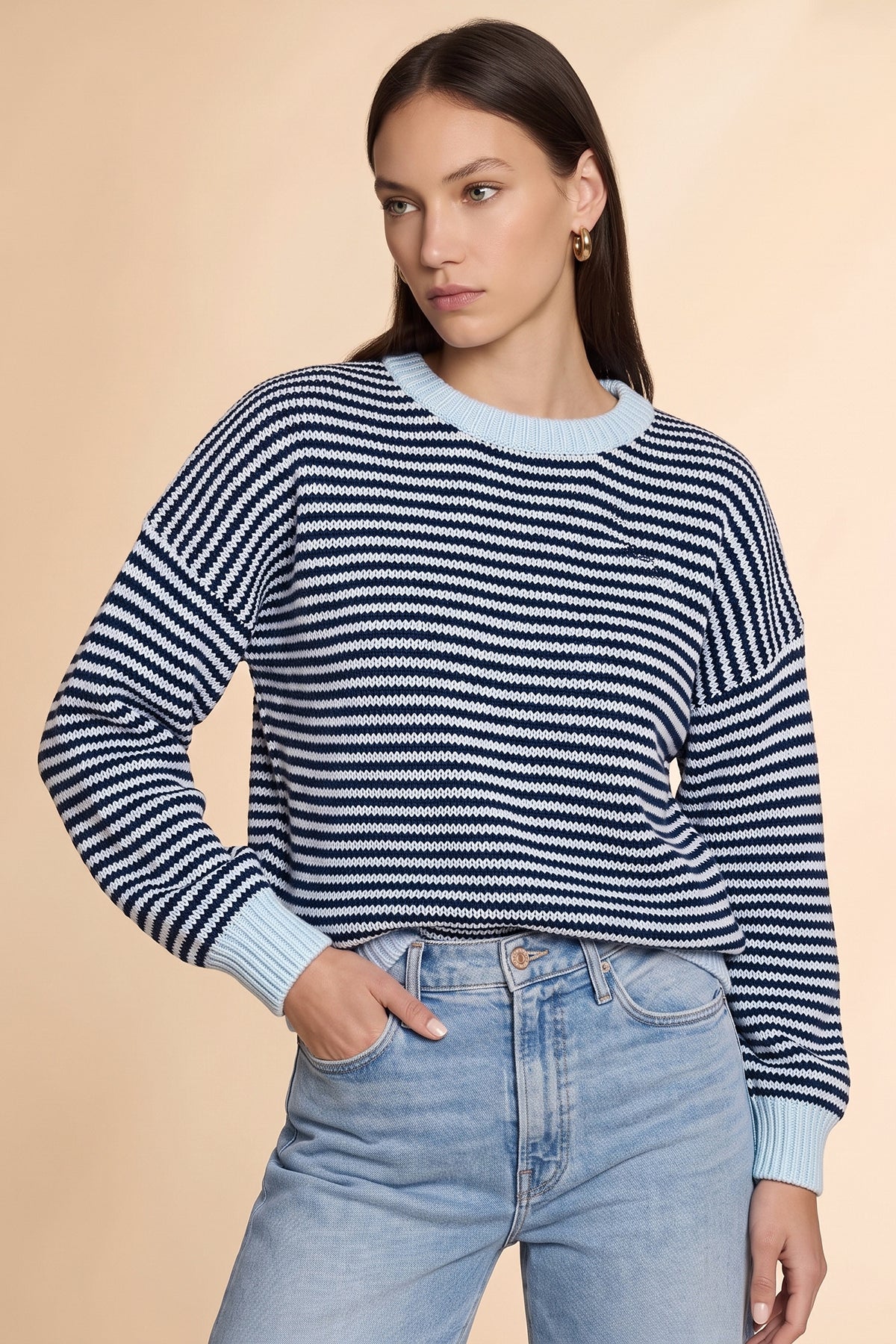 Womens Navy Color Block Striped Sweater | CicyBell