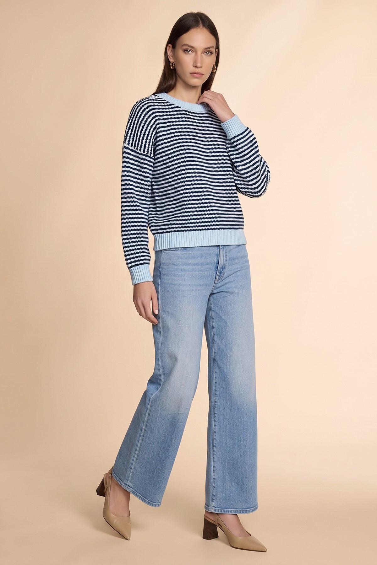 Womens Navy Color Block Striped Sweater | CicyBell
