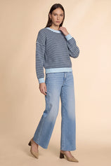 Womens Navy Color Block Striped Sweater | CicyBell
