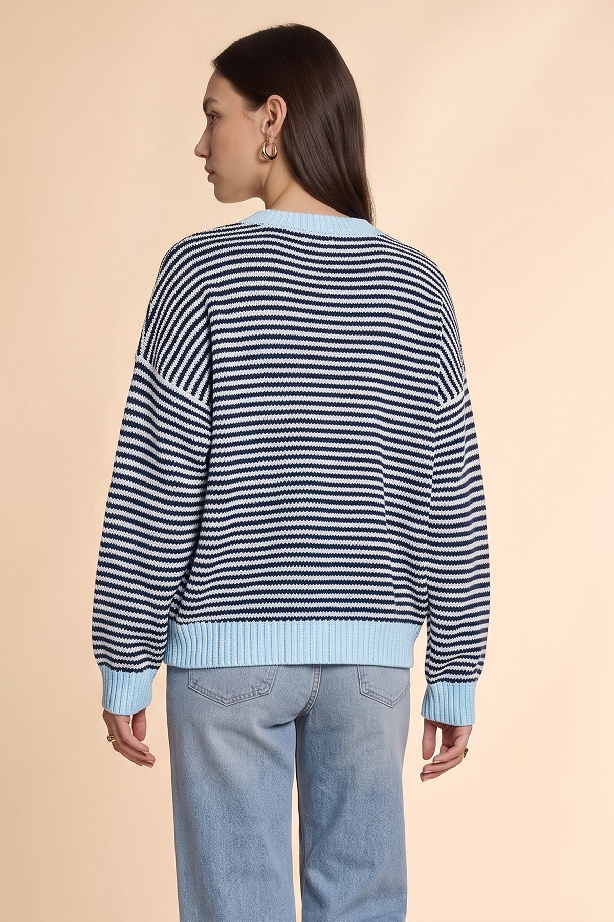 Womens Navy Color Block Striped Sweater | CicyBell