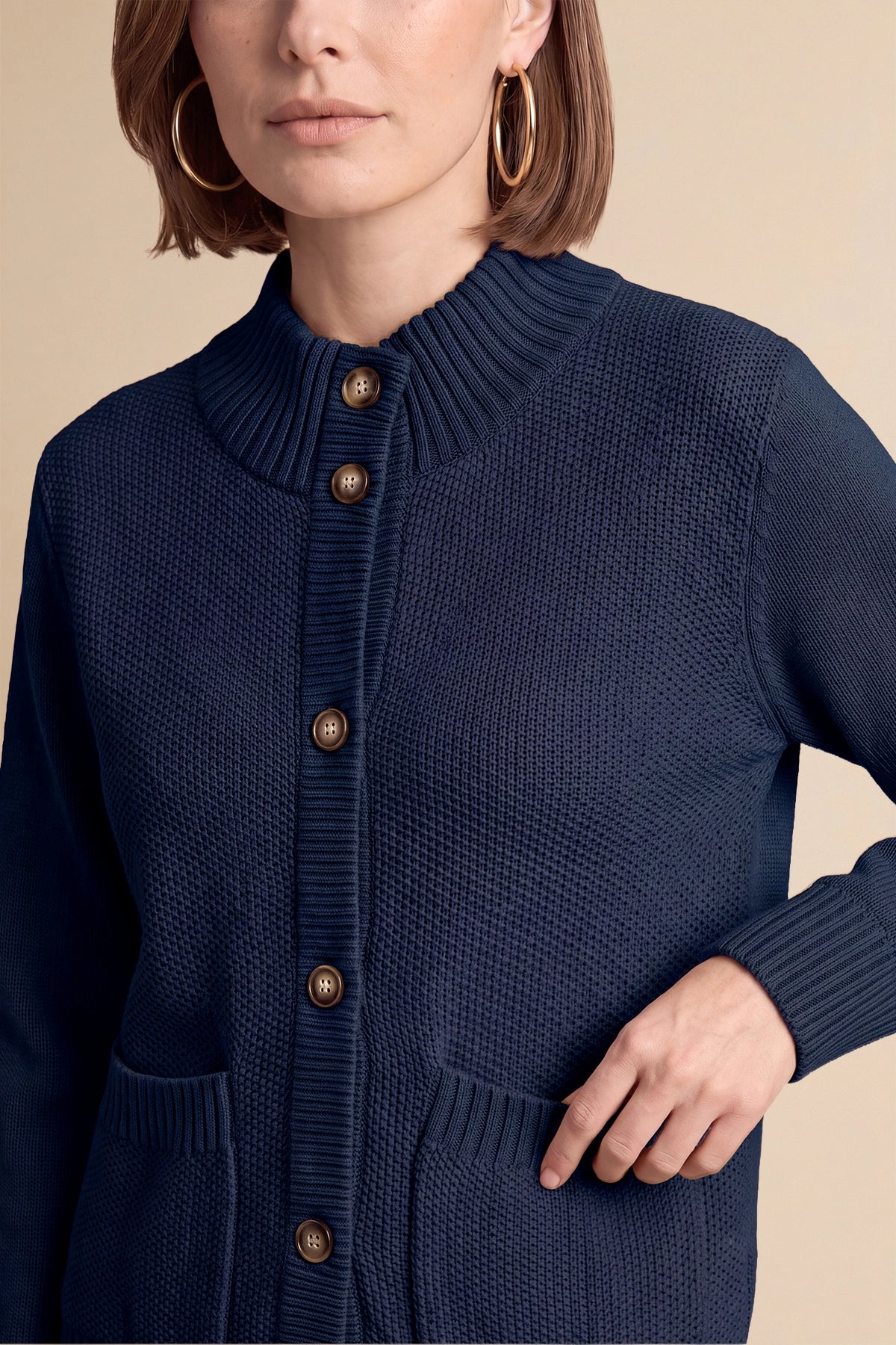 Womens Navy Chunky Sweaters Cardigan | Cicy Bell