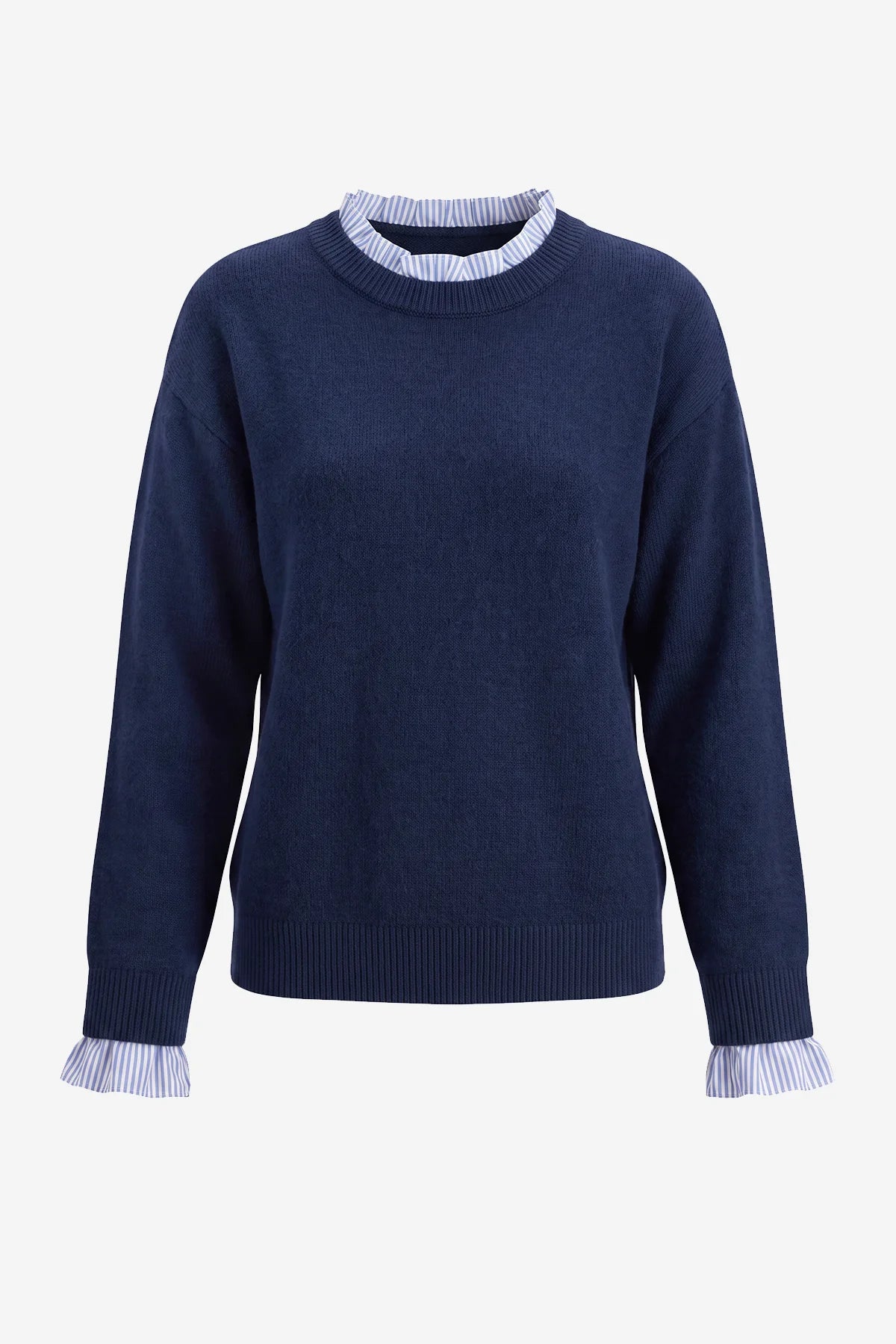 Womens Navy Ruffle Long Sleeve Sweater| CicyBell