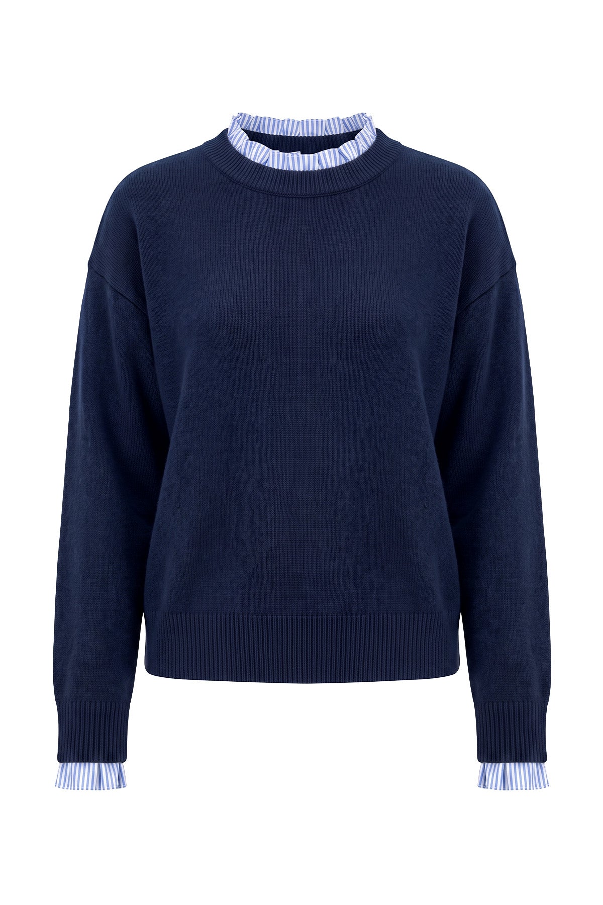 Womens Navy Ruffle Long Sleeve Sweater| CicyBell