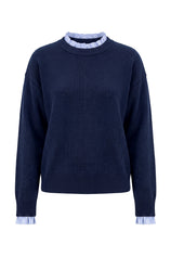 Womens Navy Ruffle Long Sleeve Sweater| CicyBell