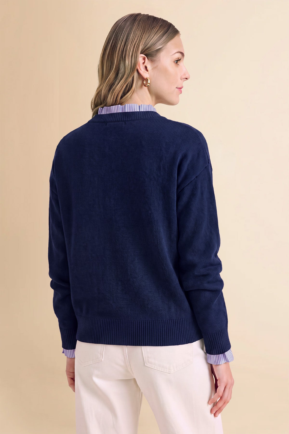 Womens Navy Ruffle Long Sleeve Sweater| CicyBell