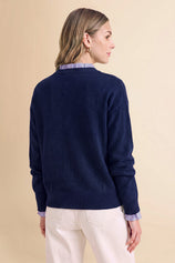 Womens Navy Ruffle Long Sleeve Sweater| CicyBell