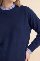 Womens Navy Ruffle Long Sleeve Sweater| CicyBell