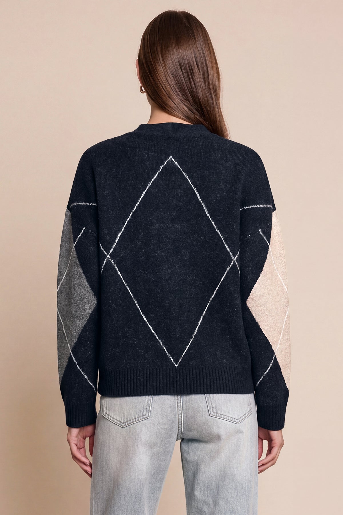 Women Navy Plaid Color Block Cardigan | CicyBell