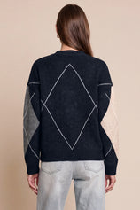 Women Navy Plaid Color Block Cardigan | CicyBell