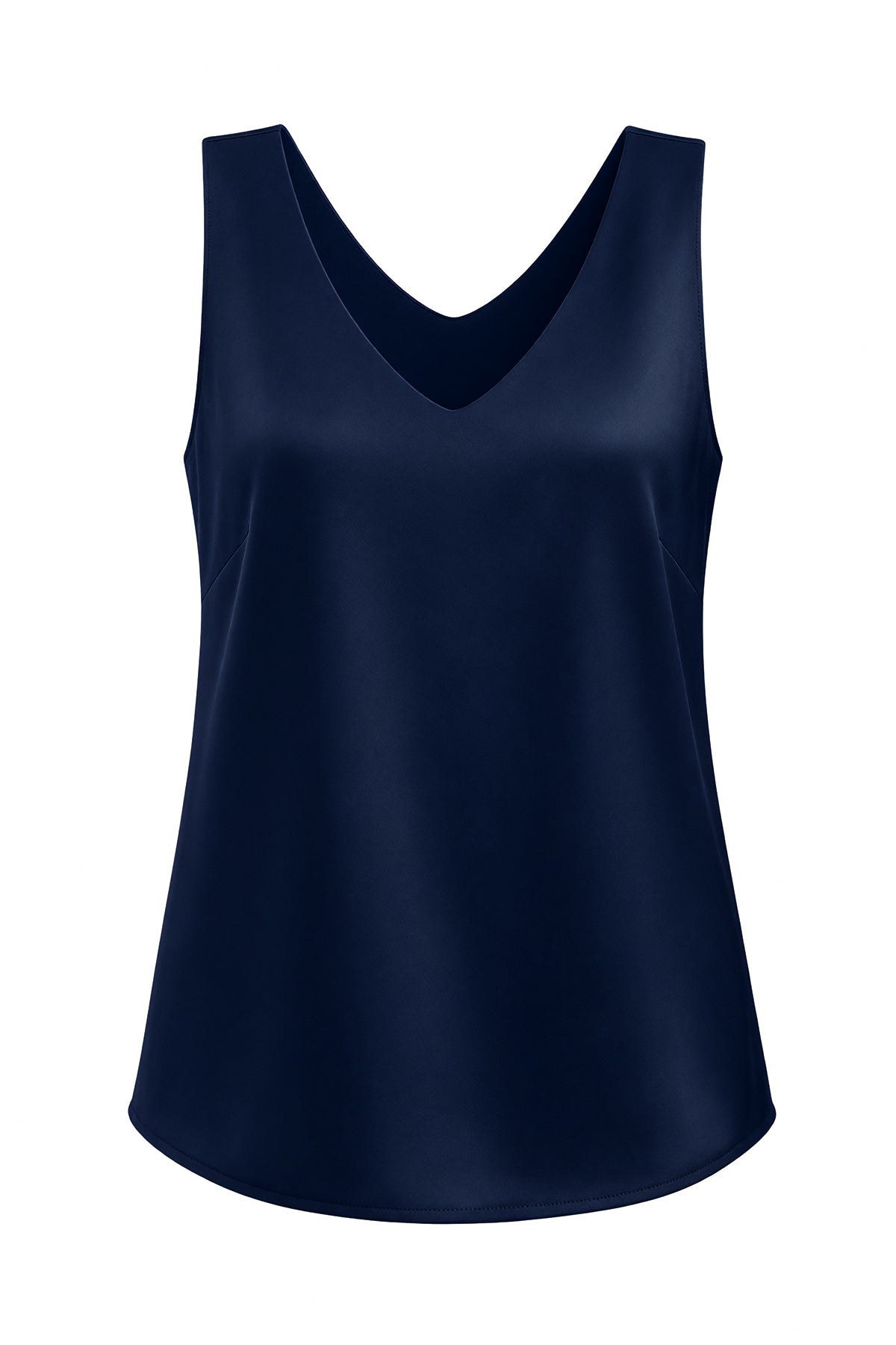 Womens Navy V Neck Satin Tank Tops  | CicyBell
