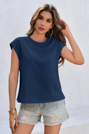 Cicy Bell Womens Navy Cap Sleeve Shirts
