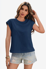 Cicy Bell Womens Navy Cap Sleeve Shirts