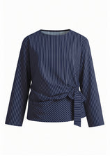 Womens Navy Cinched Waist Wrap Tops | CicyBell