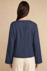Womens Navy Cinched Waist Wrap Tops | CicyBell