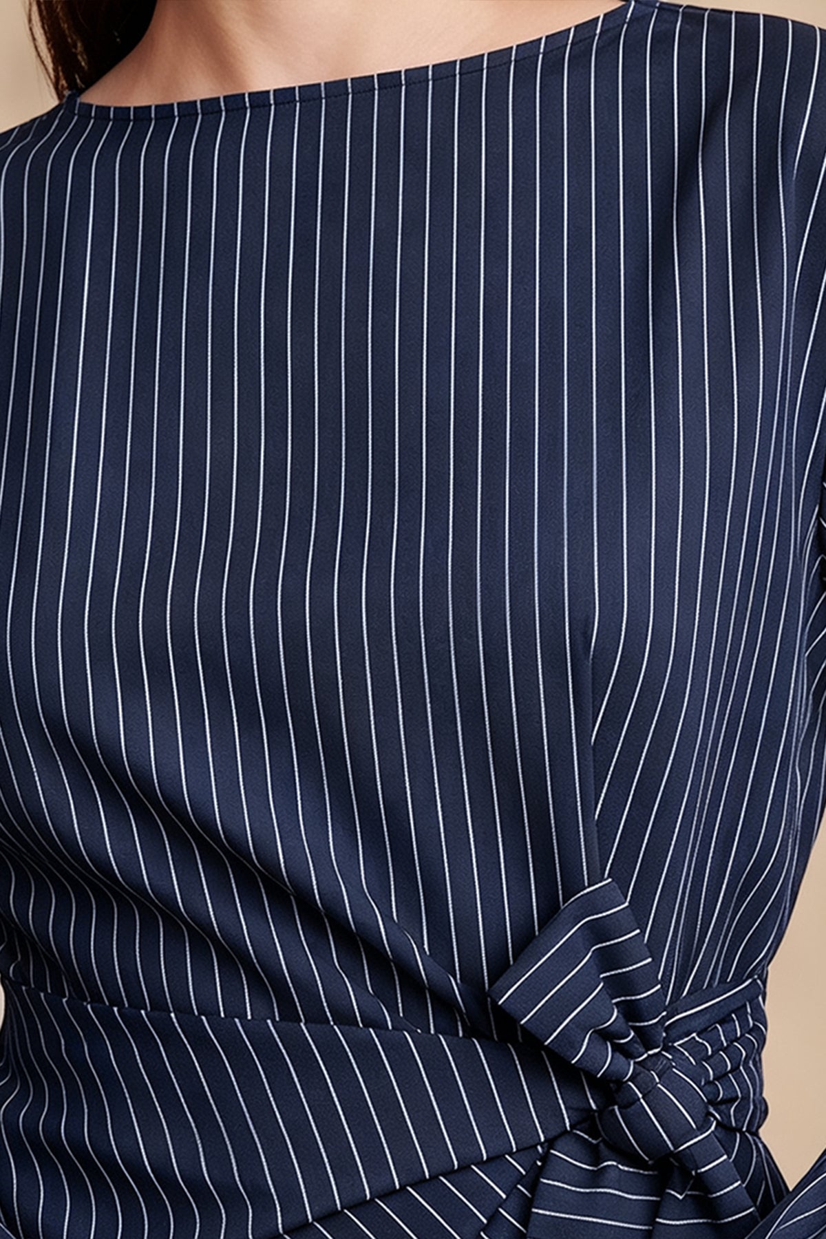 Womens Navy Cinched Waist Wrap Tops | CicyBell