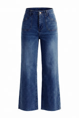 Womens Navy High Waisted Wide Leg Jeans | CicyBell