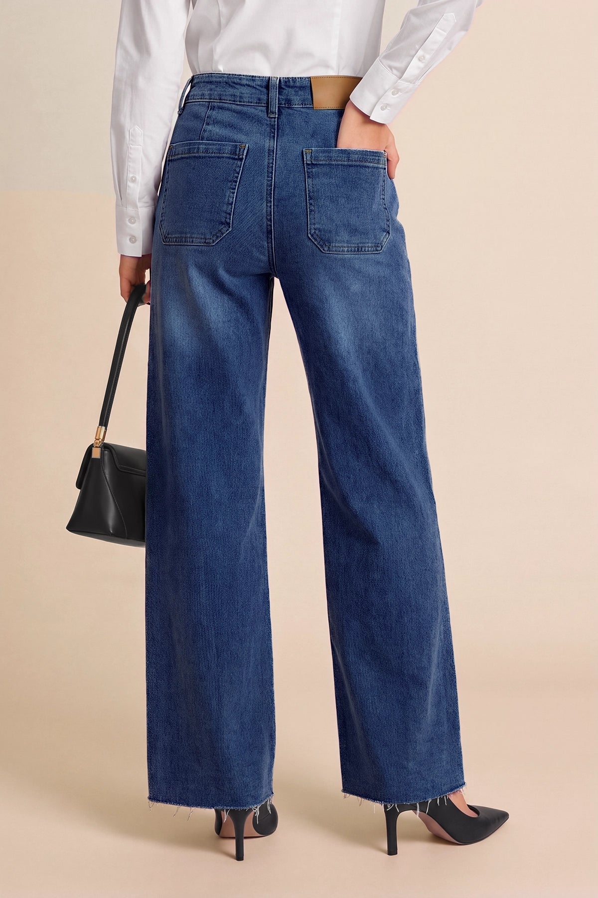 Womens Navy High Waisted Wide Leg Jeans | CicyBell