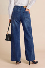 Womens Navy High Waisted Wide Leg Jeans | CicyBell