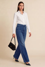 Womens Navy High Waisted Wide Leg Jeans | CicyBell