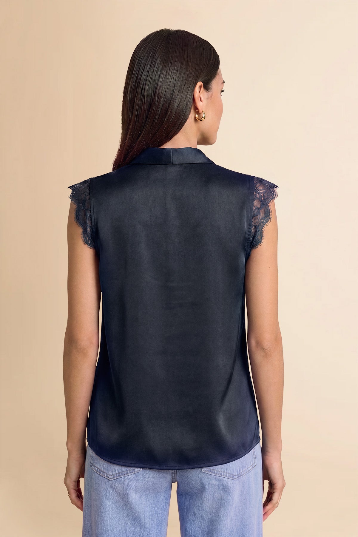 Womens Navy Silk Satin Tank Tops | CicyBell