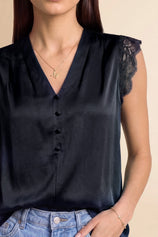 Womens Navy Silk Satin Tank Tops | CicyBell