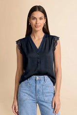 Womens Navy Silk Satin Tank Tops | CicyBell