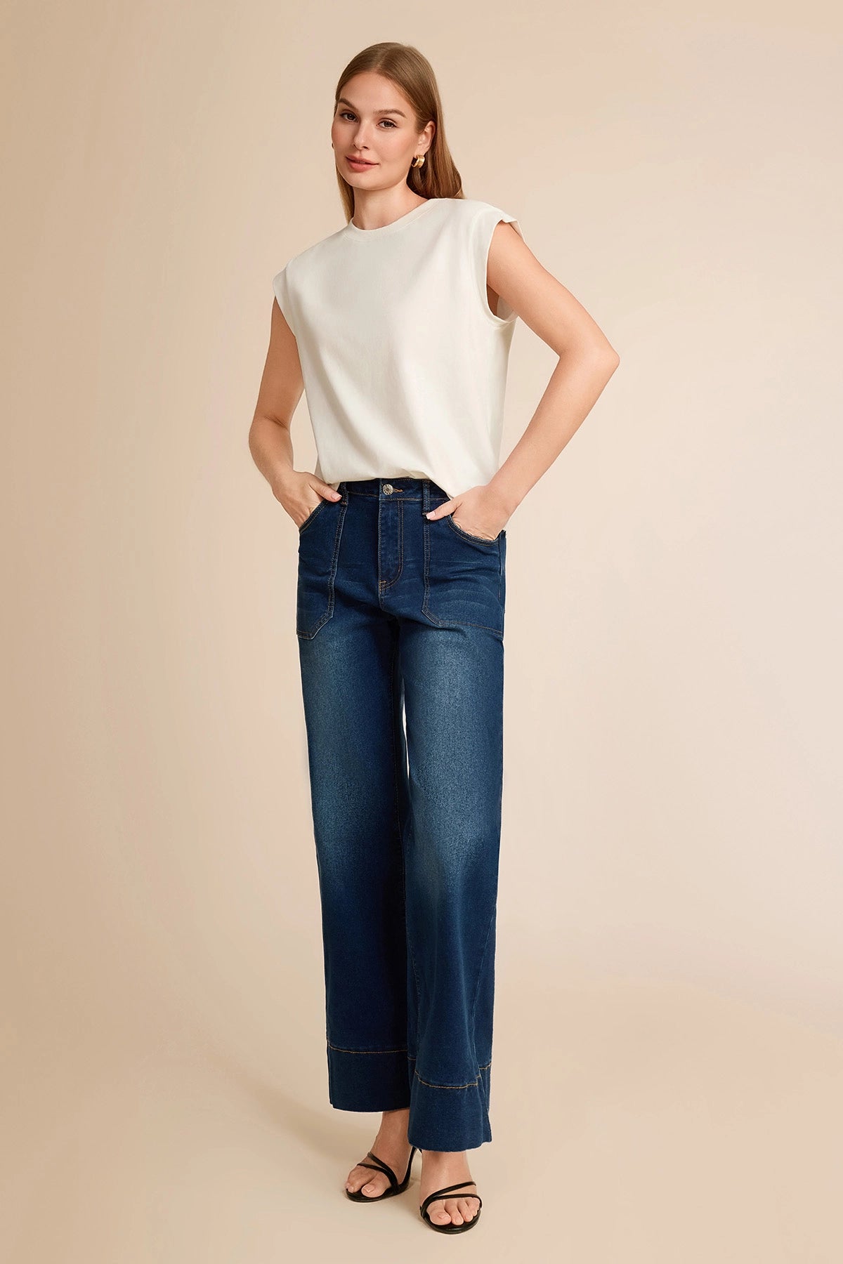Cicy Bell Womens Navy Wide Leg Jeans