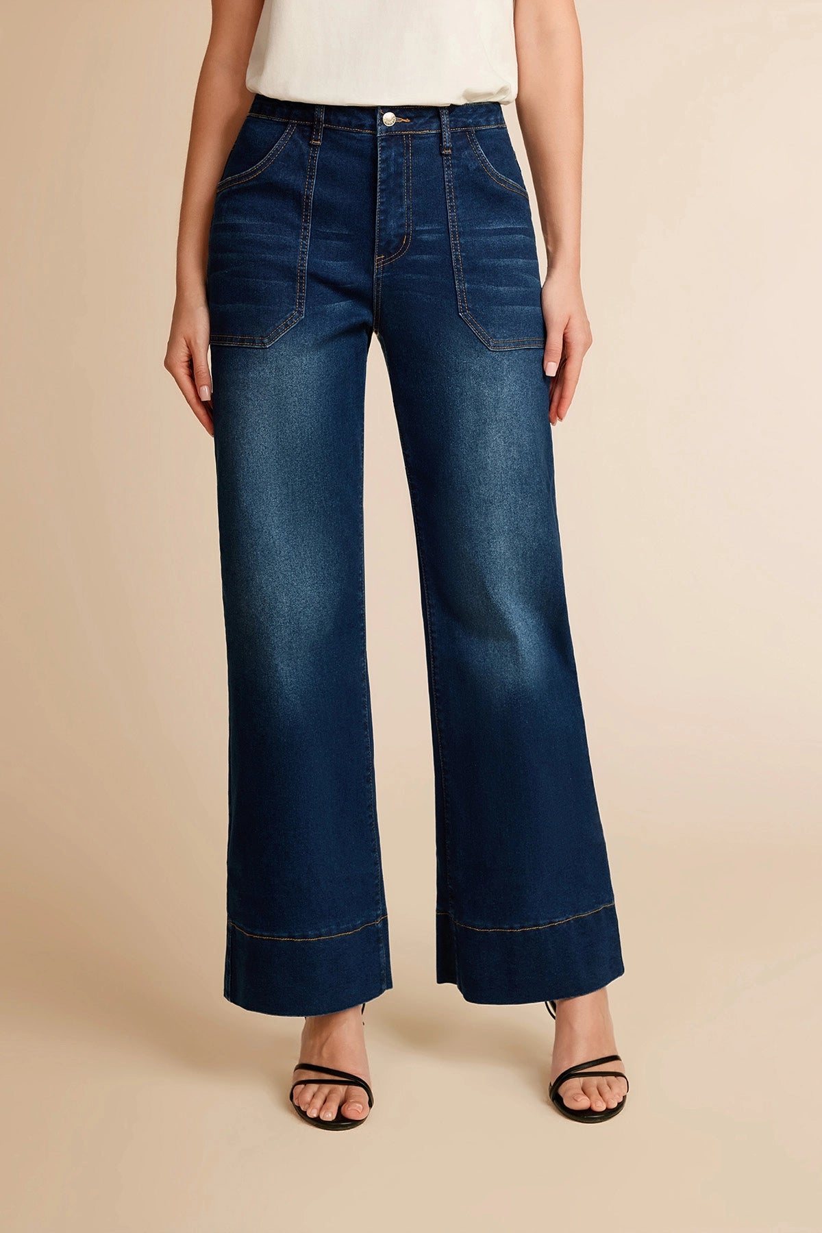 Cicy Bell Womens Navy Wide Leg Jeans
