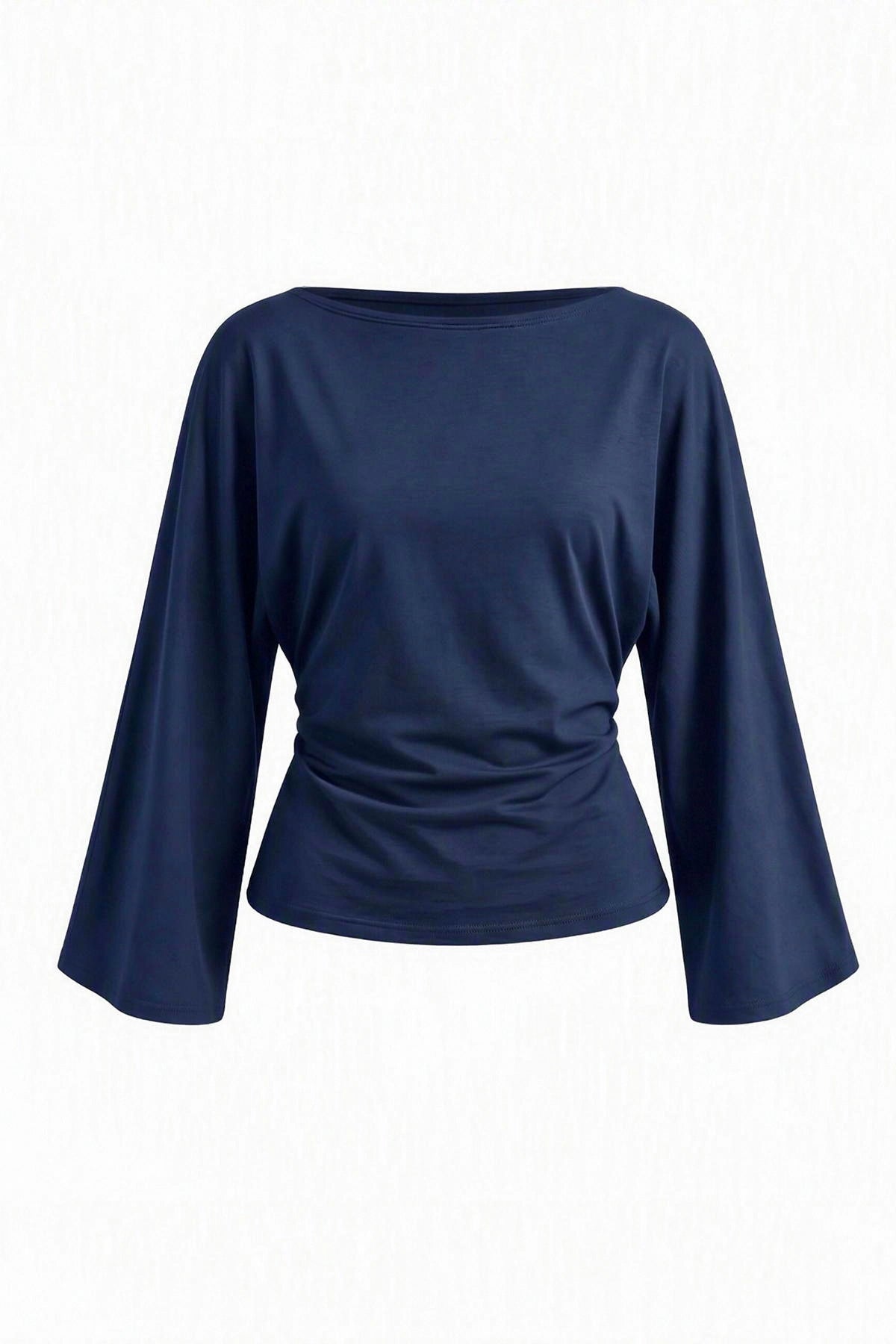 Women Navy Long Sleeve Wrap Tops | CicyBell