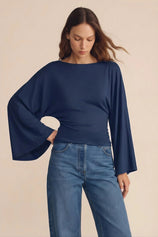 Women Navy Long Sleeve Wrap Tops | CicyBell