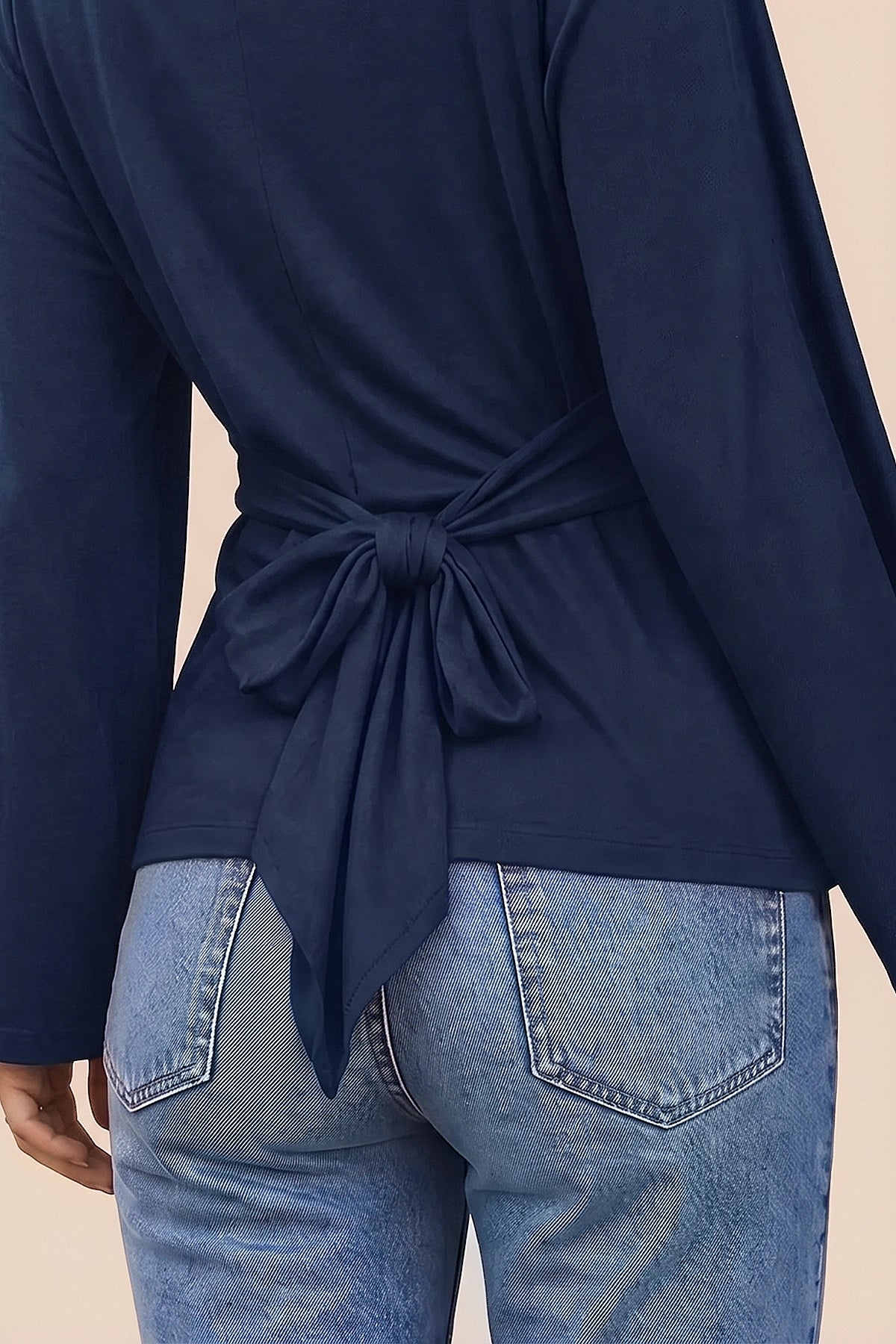 Women Navy Long Sleeve Wrap Tops | CicyBell