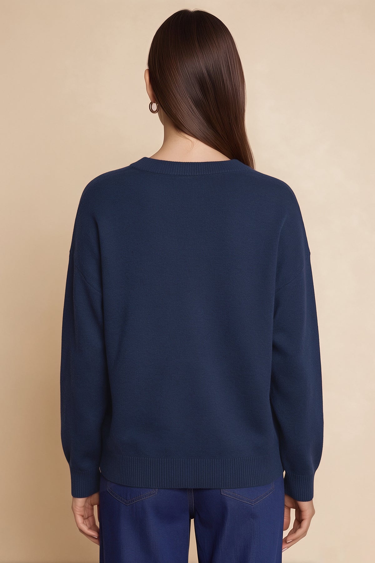 Womens Navy Blue Boat Graphic Knit Sweaters | CicyBell