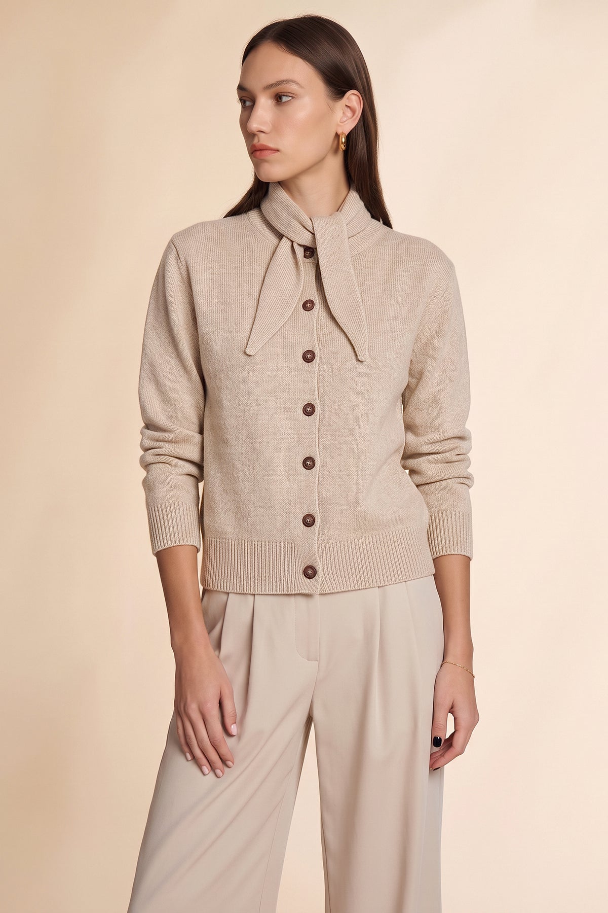 Womens Oatmeal Button Down Cardigans | CicyBell