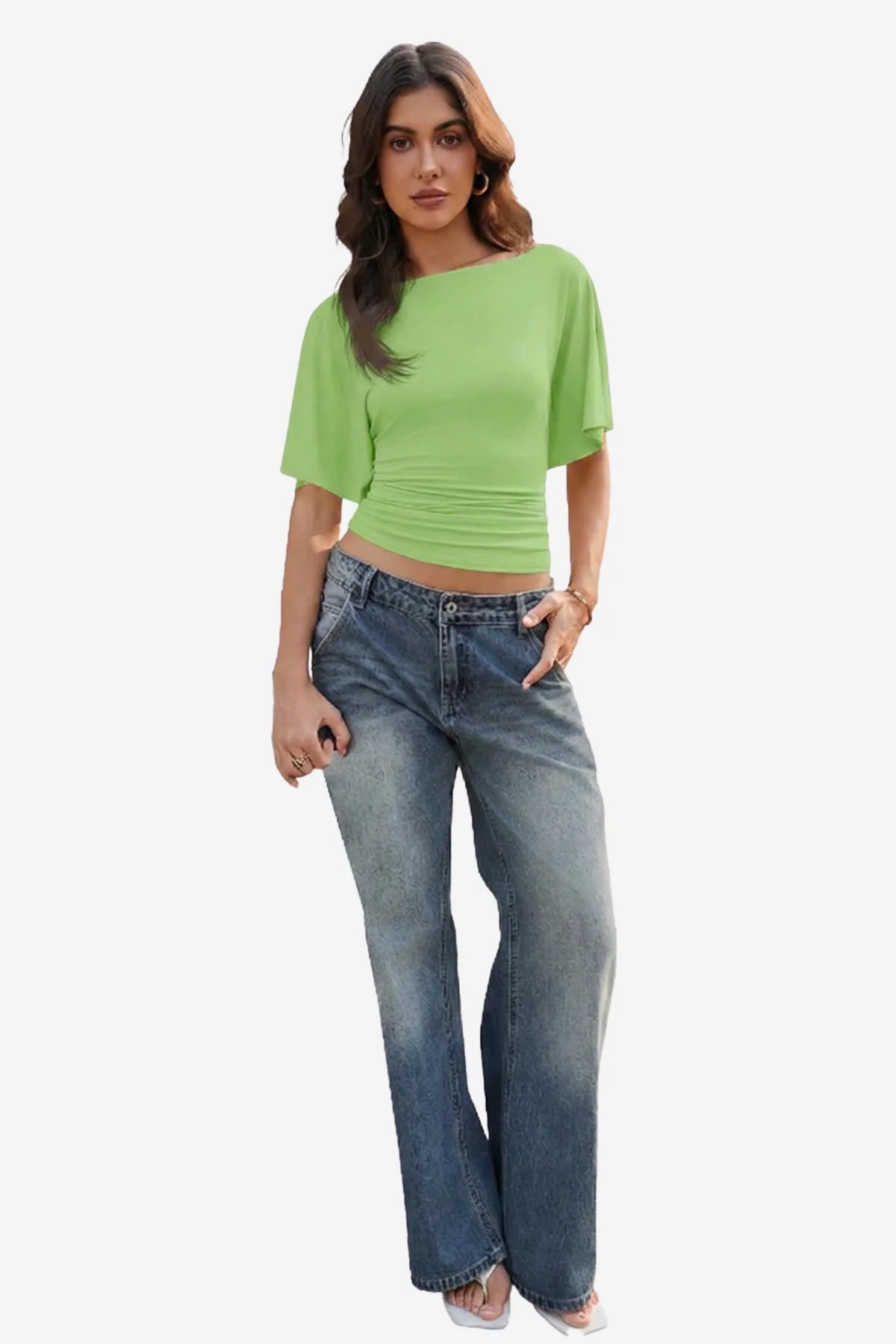 Womens Olive Drab Tie Back Cinched Tops | CicyBell