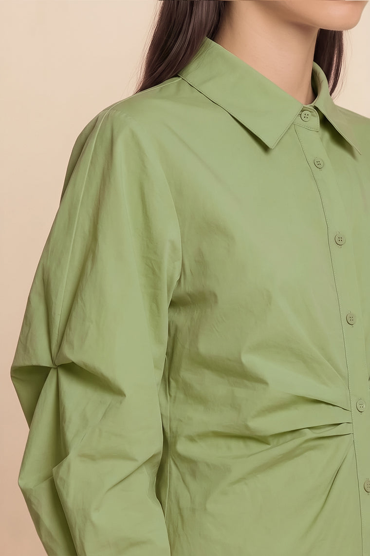 Womens Olive Green Ruched Button Down Shirts | CicyBell