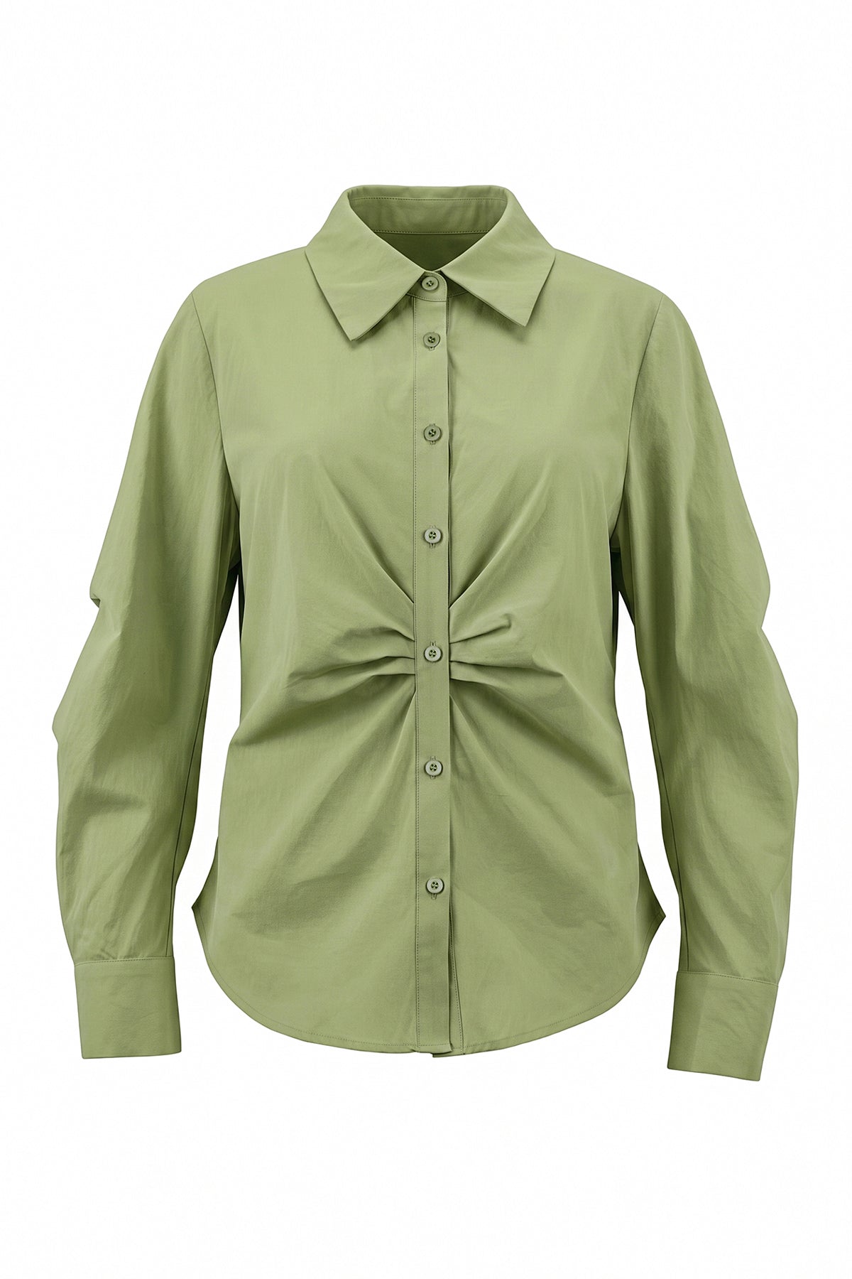 Womens Olive Green Ruched Button Down Shirts | CicyBell