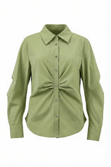 Womens Olive Green Ruched Button Down Shirts | CicyBell