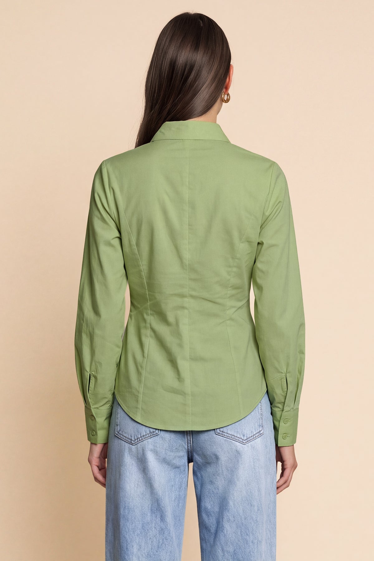 Womens Olive Green Ruched Button Down Shirts | CicyBell