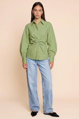 Womens Olive Green Ruched Button Down Shirts | CicyBell