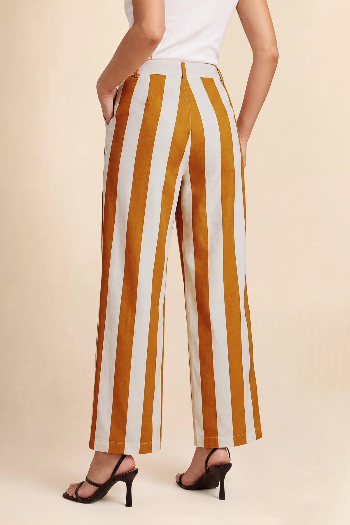 Womens Orange Striped Wide Leg Jeans | CicyBell