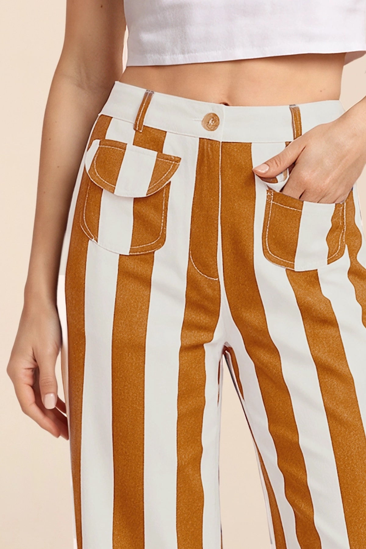 Womens Orange Striped Wide Leg Jeans | CicyBell