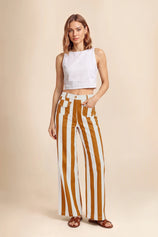 Womens Orange Striped Wide Leg Jeans | CicyBell