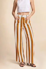 Womens Orange Striped Wide Leg Jeans | CicyBell