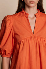 Womens Orange Red Puff Sleeve V Neck Blouse | CicyBell