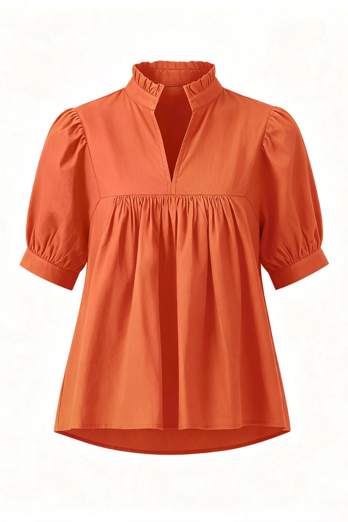 Womens Orange Red Puff Sleeve V Neck Blouse | CicyBell