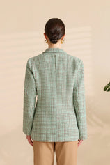 Womens Peacock Green Plaid Tweed Blazer Jacket | CicyBell