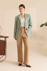 Womens Peacock Green Plaid Tweed Blazer Jacket | CicyBell