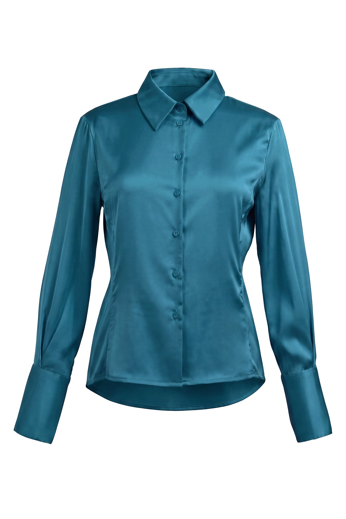 Womens Peacock Green Satin Button Down Shirt | CicyBell